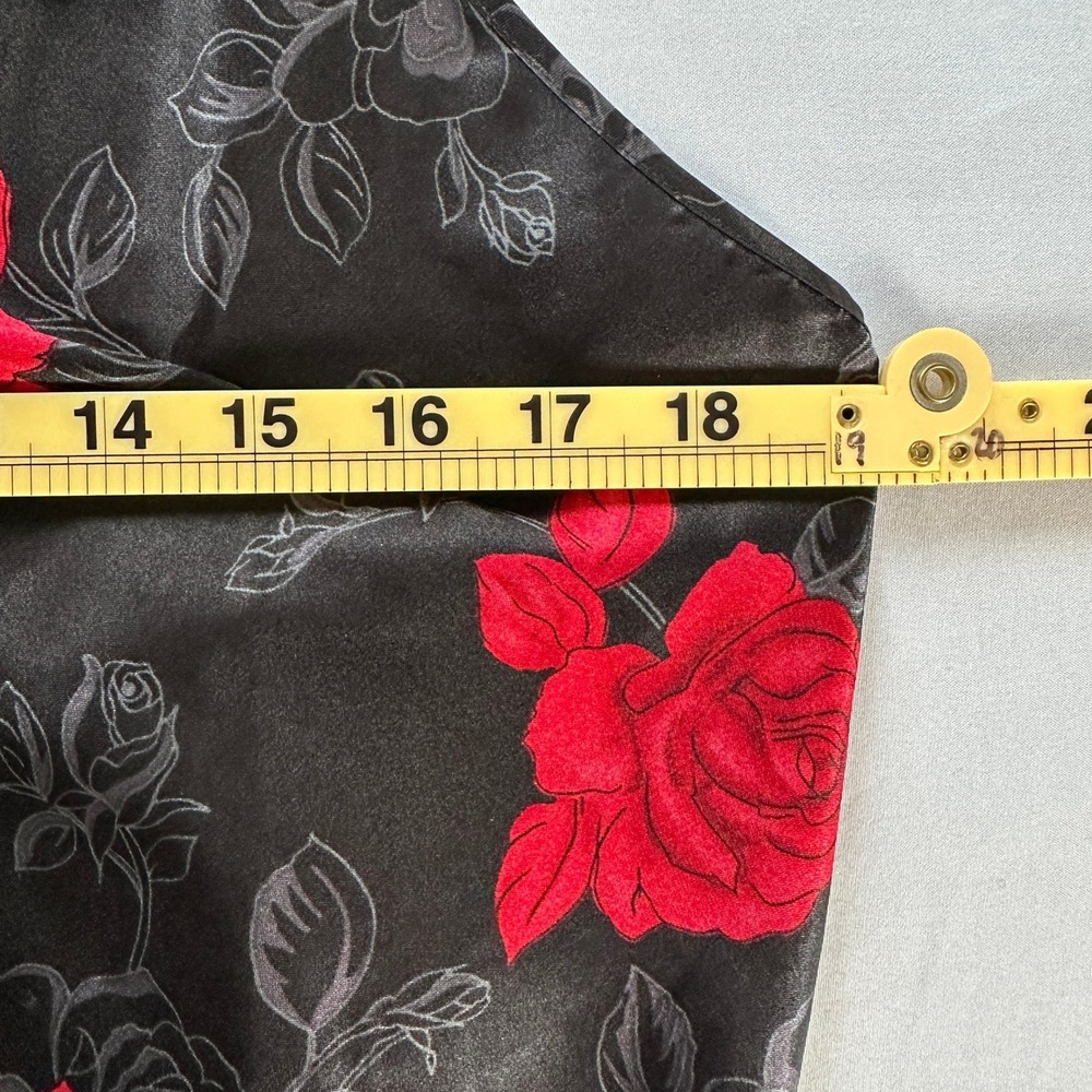 Floral Roses‎ Lace Trim Satin Slip Dress Womens L Chemise Lingerie Romantic Goth - Picture 4 of 5